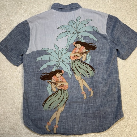 Men's Tommy Bahama Button‎ Down Shirt Small Chambray Hula Girl Vacation Resort - Picture 2 of 9